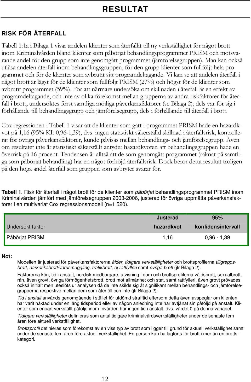 Man kan också utläsa andelen återfall inom behandlingsgruppen, för den grupp klienter som fullföljt hela programmet och för de klienter som avbrutit sitt programdeltagande.