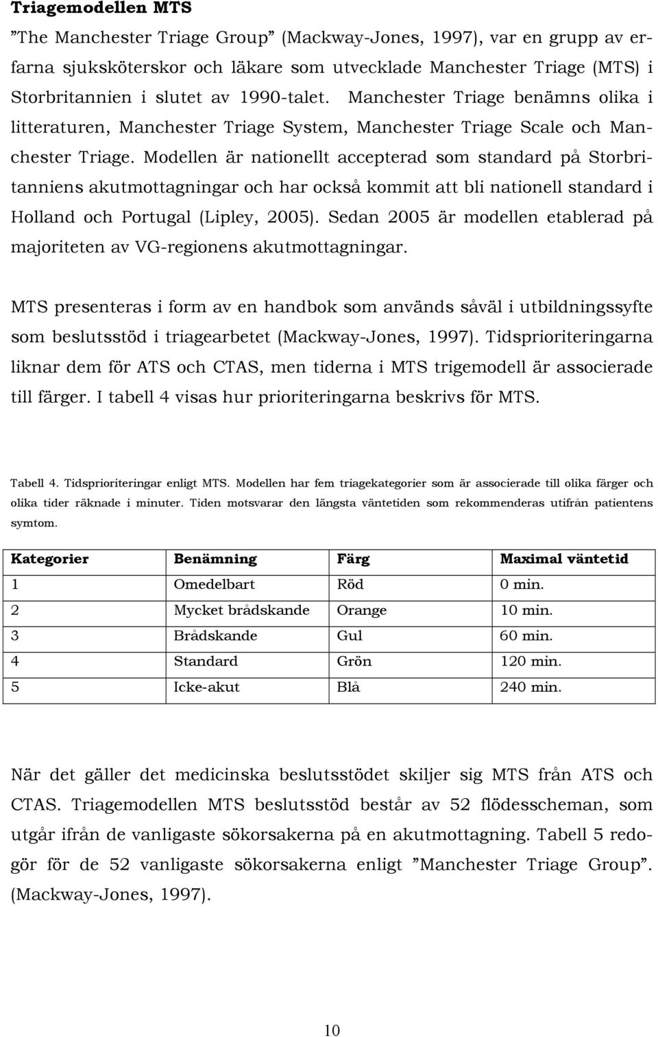 Modellen är nationellt accepterad som standard på Storbritanniens akutmottagningar och har också kommit att bli nationell standard i Holland och Portugal (Lipley, 2005).