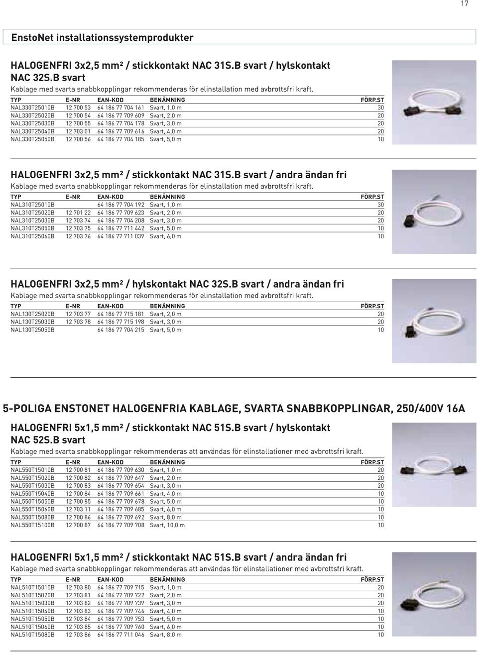 NAL330T25010B 12 700 53 64 186 77 704 161 Svart, 1,0 m 30 NAL330T25020B 12 700 54 64 186 77 709 609 Svart, 2,0 m 20 NAL330T25030B 12 700 55 64 186 77 704 178 Svart, 3,0 m 20 NAL330T25040B 12 703 01