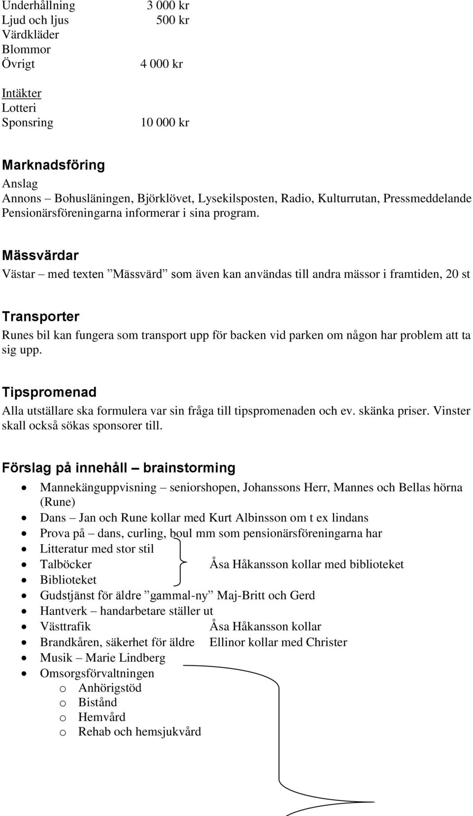 Mässvärdar Västar med texten Mässvärd som även kan användas till andra mässor i framtiden, 20 st Transporter Runes bil kan fungera som transport upp för backen vid parken om någon har problem att ta