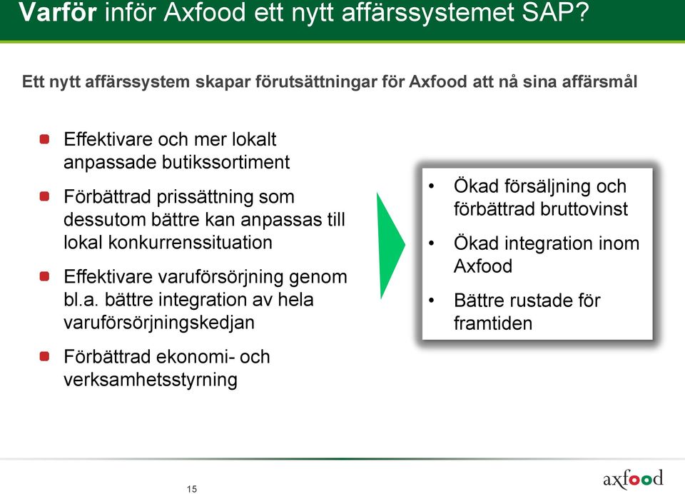 butikssortiment Förbättrad prissättning som dessutom bättre kan anpassas till lokal konkurrenssituation Effektivare