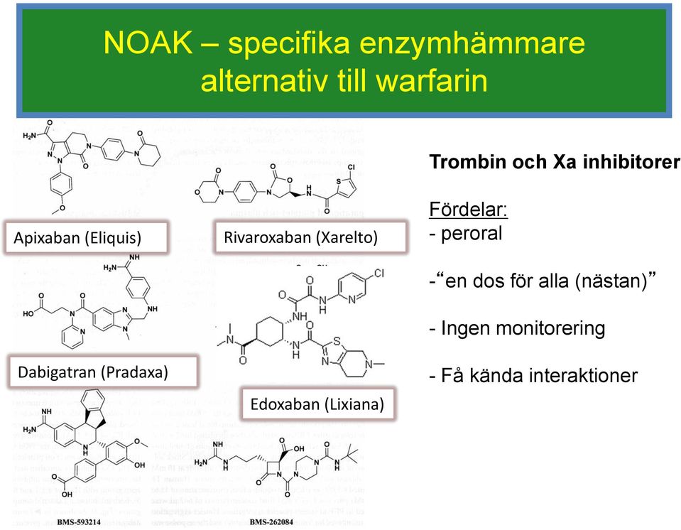 Rivaroxaban (Xarelto) Edoxaban (Lixiana) Fördelar: - peroral -