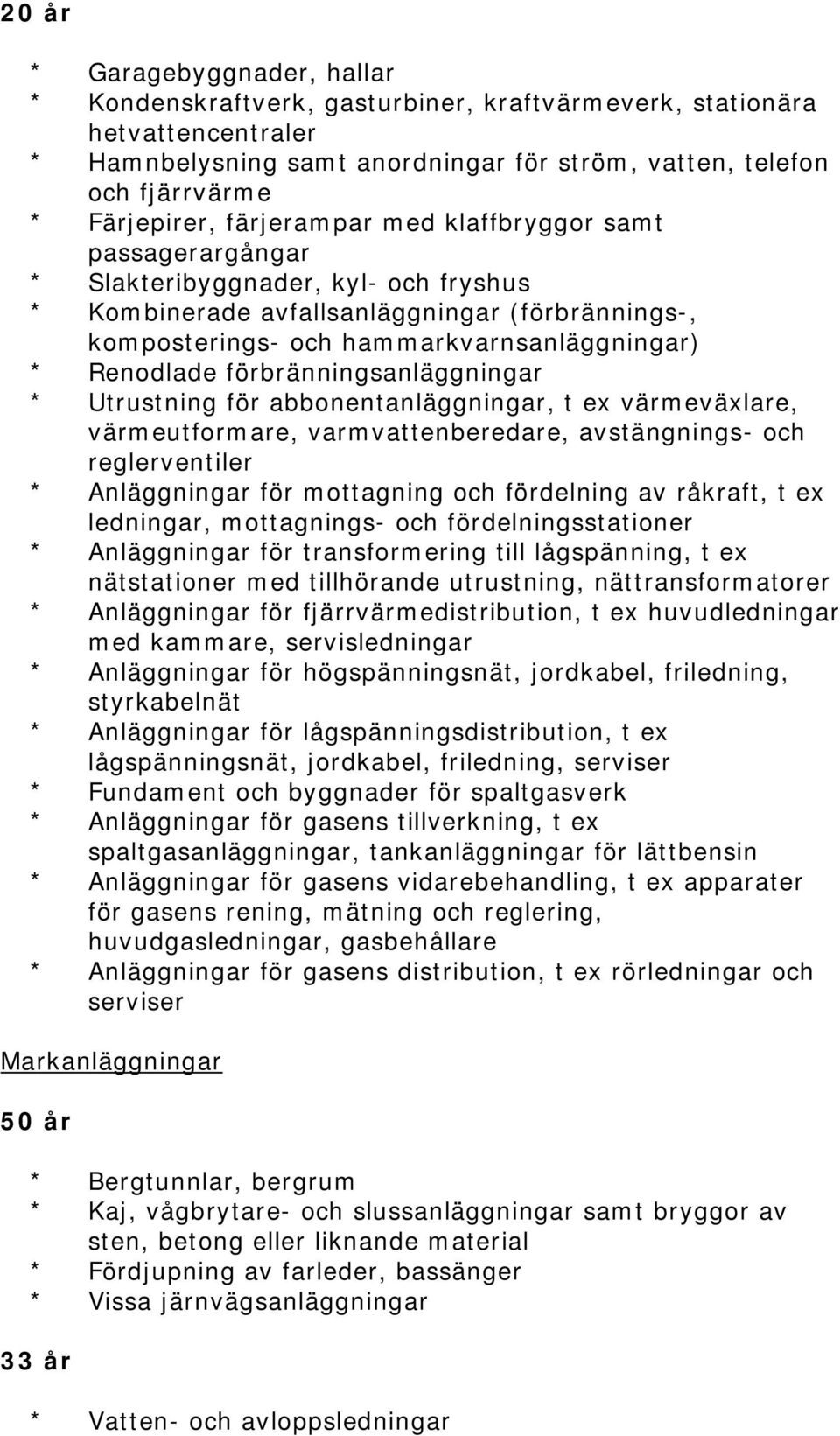 förbränningsanläggningar * Utrustning för abbonentanläggningar, t ex värmeväxlare, värmeutformare, varmvattenberedare, avstängnings- och reglerventiler * Anläggningar för mottagning och fördelning av