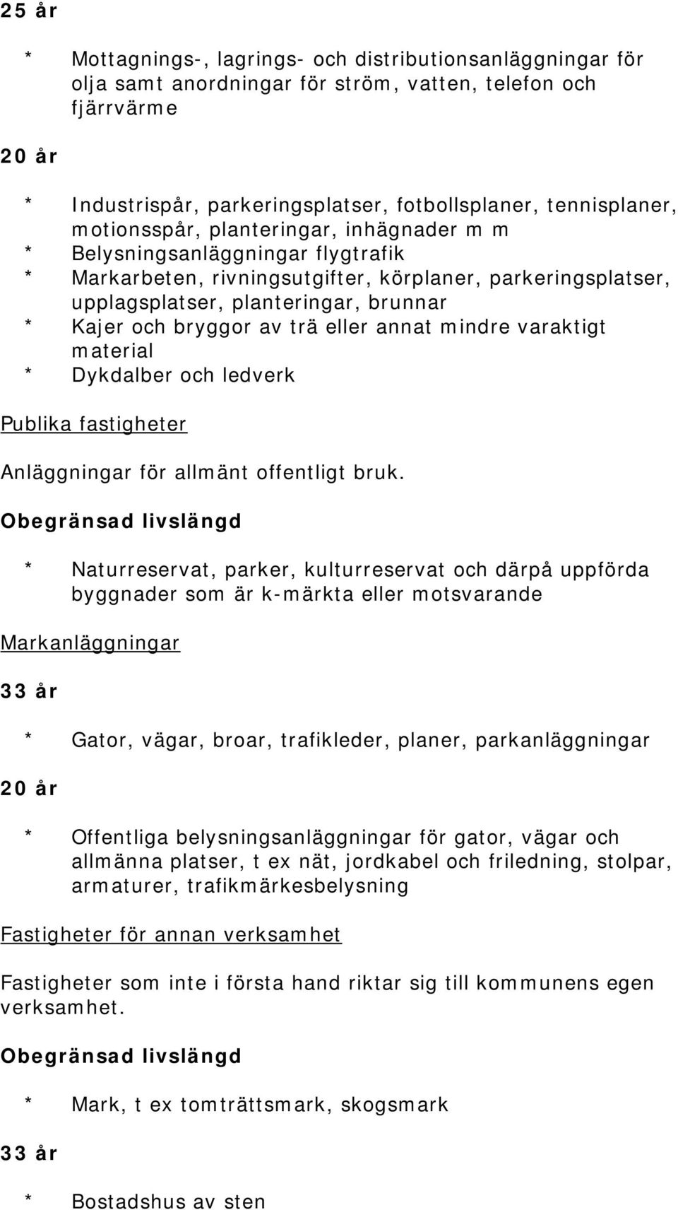 Kajer och bryggor av trä eller annat mindre varaktigt material * Dykdalber och ledverk Publika fastigheter Anläggningar för allmänt offentligt bruk.