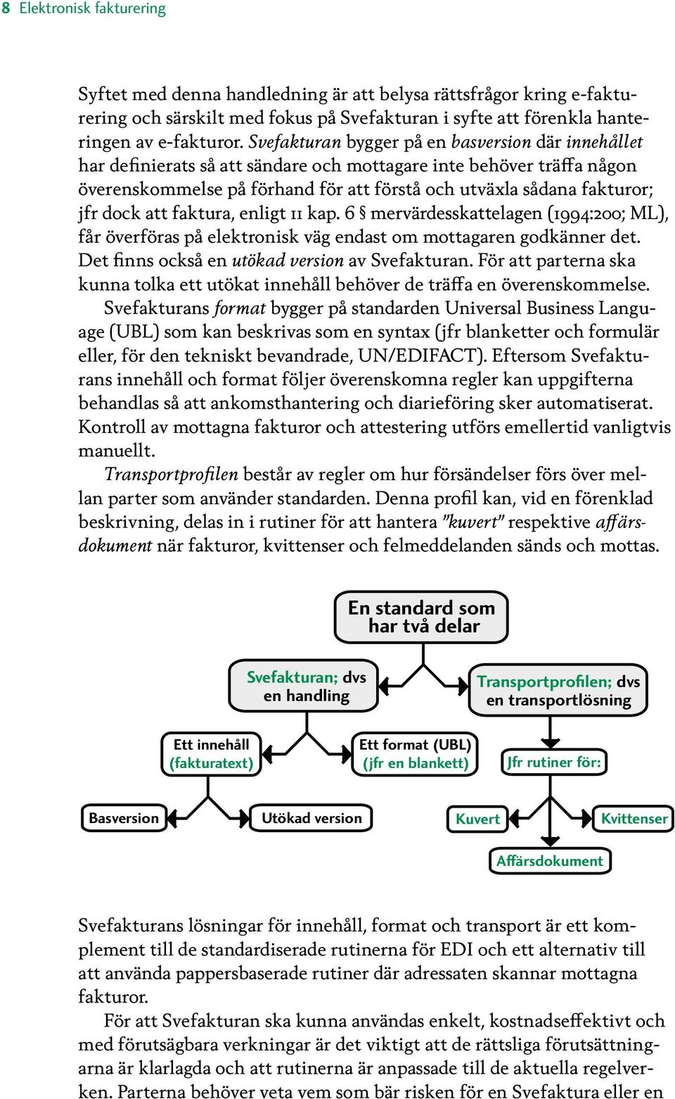 dock att faktura, enligt 11 kap. 6 mervärdesskattelagen (1994:200; ML), får överföras på elektronisk väg endast om mottagaren godkänner det. Det finns också en utökad version av Svefakturan.