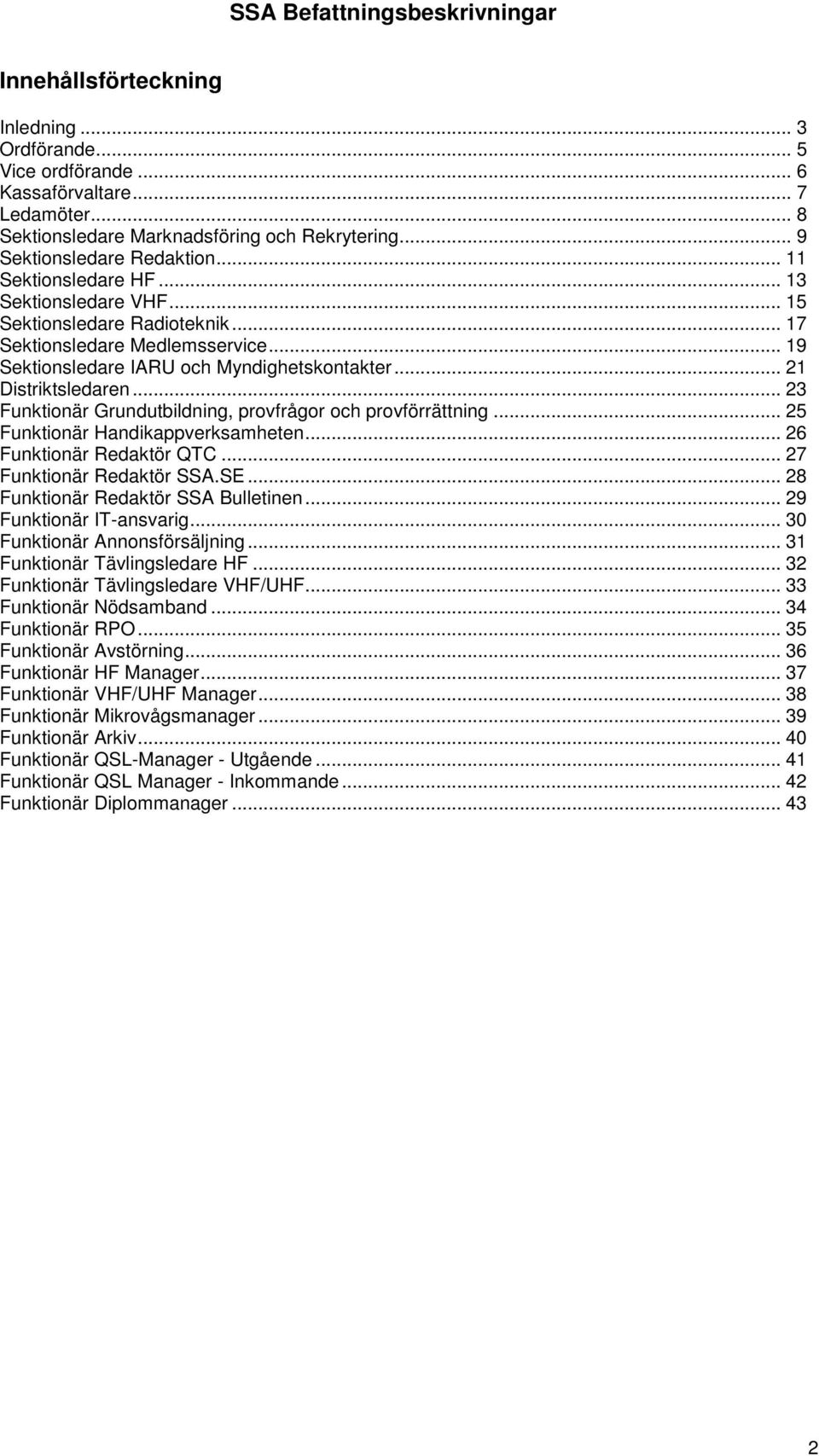 .. 23 Funktionär Grundutbildning, provfrågor och provförrättning... 25 Funktionär Handikappverksamheten... 26 Funktionär Redaktör QTC... 27 Funktionär Redaktör SSA.SE.