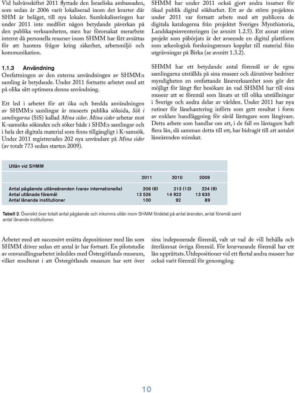 hantera frågor kring säkerhet, arbetsmiljö och kommunikation. 1.1.3 Användning Omfattningen av den externa användningen av SHMM:s samling är betydande.