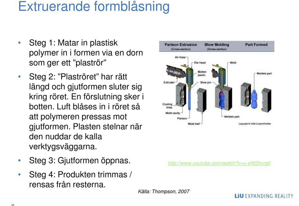 Luft blåses in i röret så att polymeren pressas mot gjutformen.