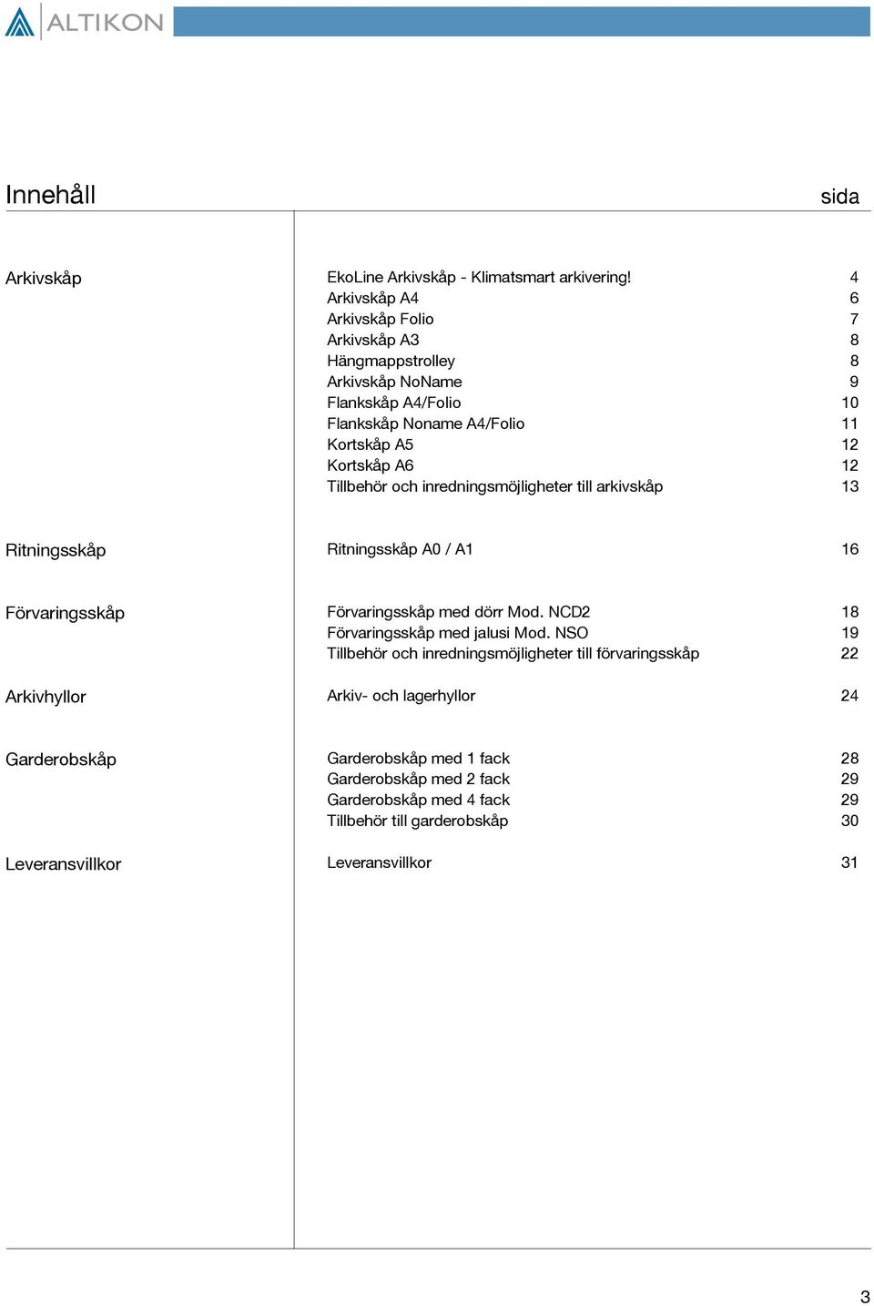 Tillbehör och inredningsmöjligheter till arkivskåp 13 Ritningsskåp Ritningsskåp A0 / A1 16 Förvaringsskåp Arkivhyllor Förvaringsskåp med dörr Mod.