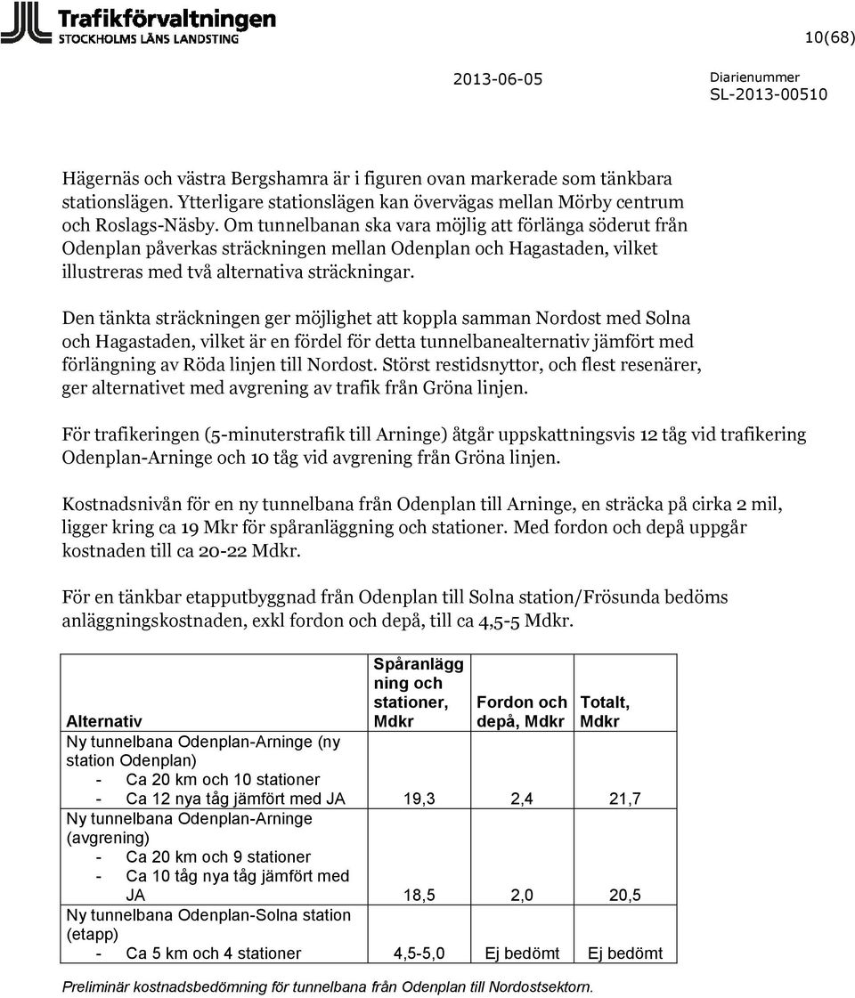 Den tänkta sträckningen ger möjlighet att koppla samman Nordost med Solna och Hagastaden, vilket är en fördel för detta tunnelbanealternativ jämfört med förlängning av Röda linjen till Nordost.