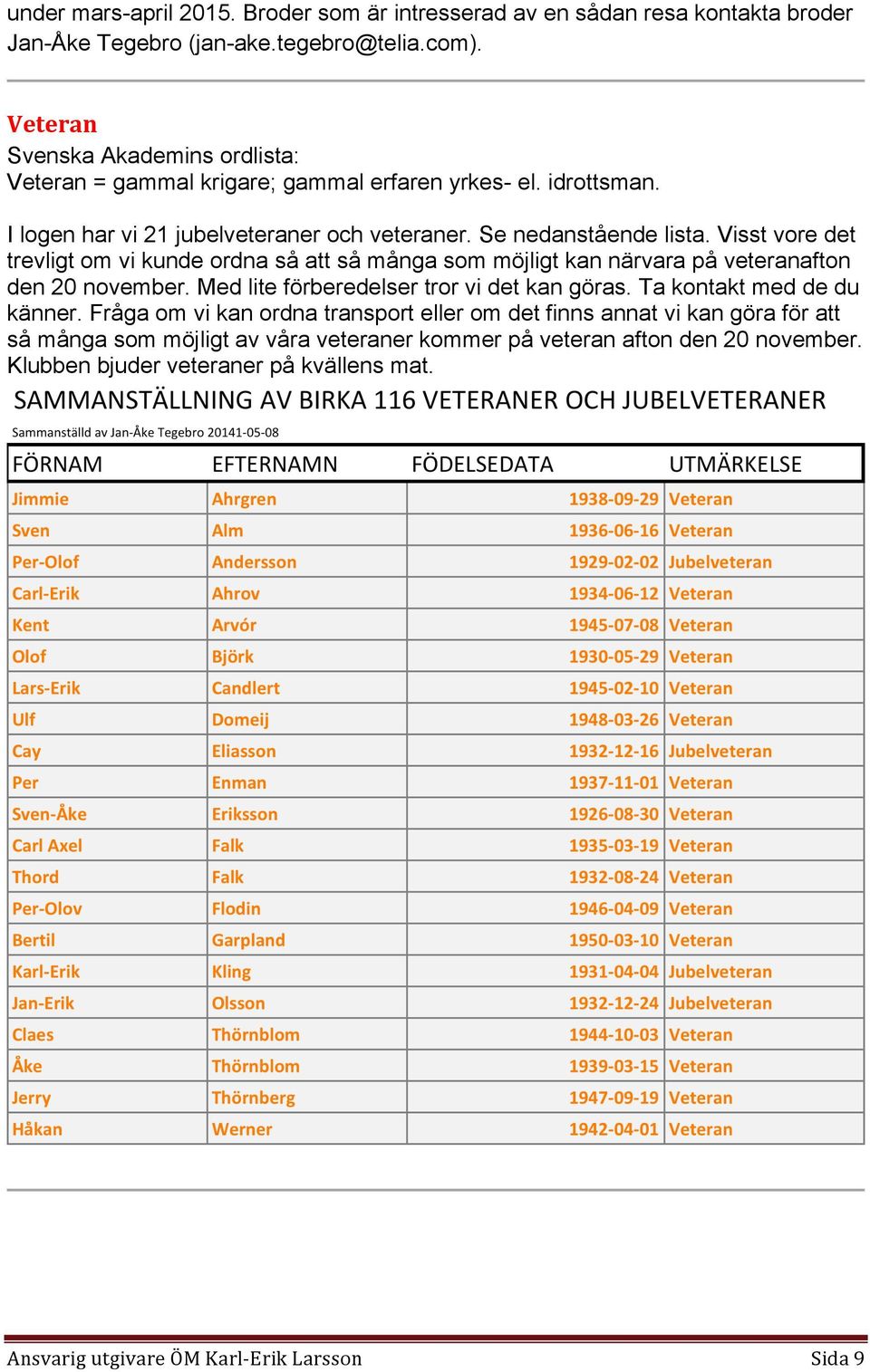 Visst vore det trevligt om vi kunde ordna så att så många som möjligt kan närvara på veteranafton den 20 november. Med lite förberedelser tror vi det kan göras.