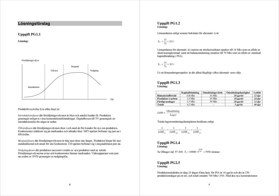minskar till 70 Mkr som en effekt av minskad kapitalbindning i PIA): svolym Mognad 4 R T 20% 70 Tillväxt Nedgång Ur ett lönsamhetsperspektiv är det alltså likgiltigt vilket alternativ som väljs.