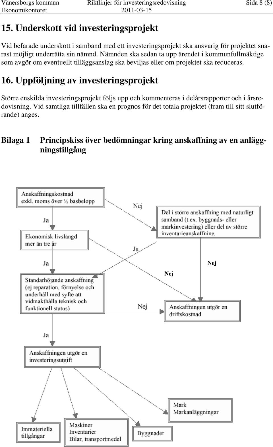 Nämnden ska sedan ta upp ärendet i kommunfullmäktige som avgör om eventuellt tilläggsanslag ska beviljas eller om projektet ska reduceras. 16.