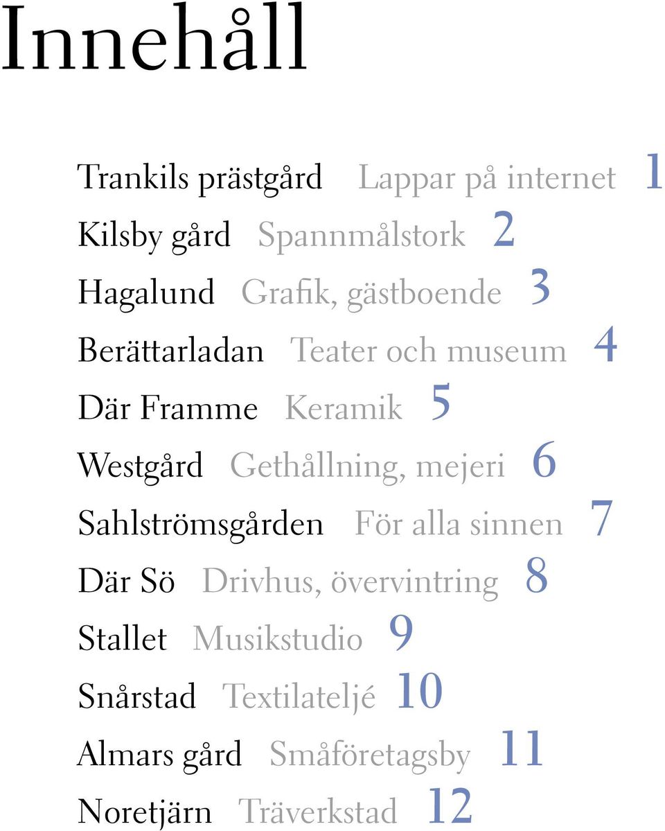 Gethållning, mejeri 6 Sahlströmsgården För alla sinnen 7 Där Sö Drivhus, övervintring 8