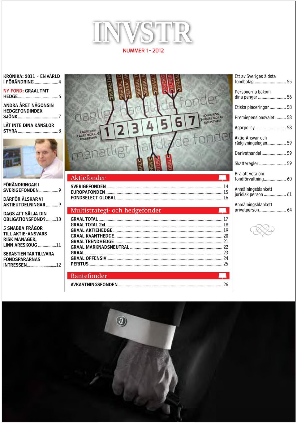 ..12 Aktiefonder Sverigefonden... 14 Europafonden... 15 FondSelect Global... 16 Multistrategi- och hedgefonder Graal Total... 17 Graal Total 2xL... 18 Graal Aktiehedge... 19 Graal Kvanthedge.