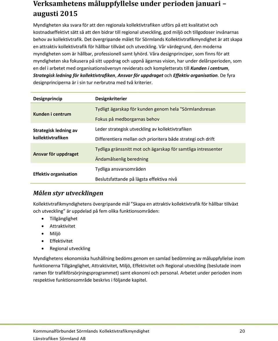 Det övergripande målet för Sörmlands Kollektivtrafikmyndighet är att skapa en attraktiv kollektivtrafik för hållbar tillväxt och utveckling.