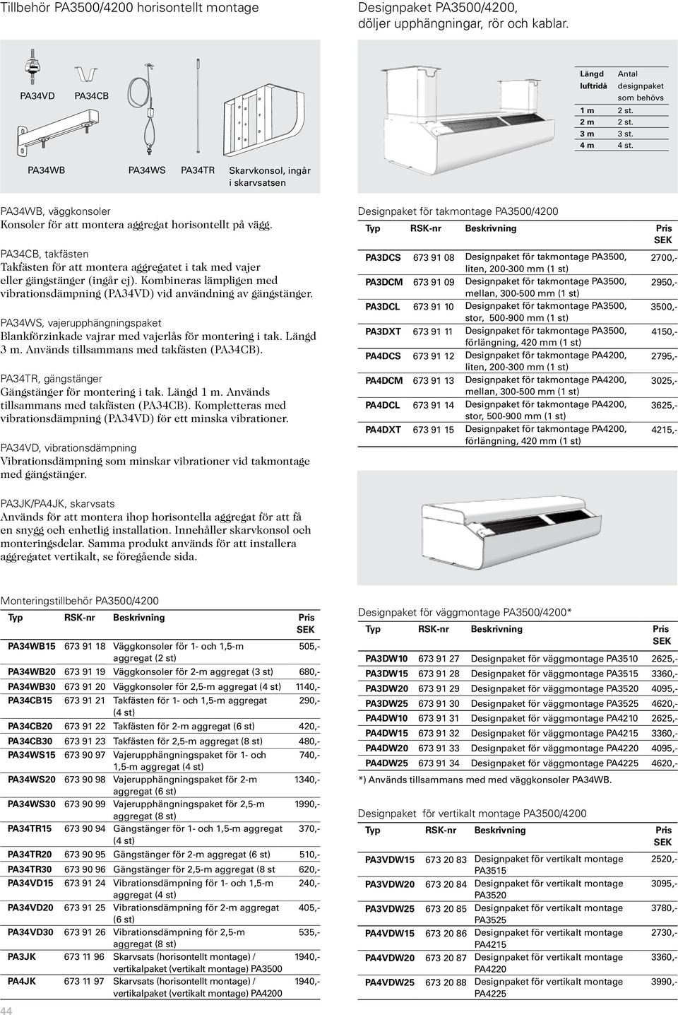 PA34CB, takfästen Takfästen för att montera aggregatet i tak med vajer eller gängstänger (ingår ej). Kombineras lämpligen med vibrationsdämpning (PA34VD) vid användning av gängstänger.