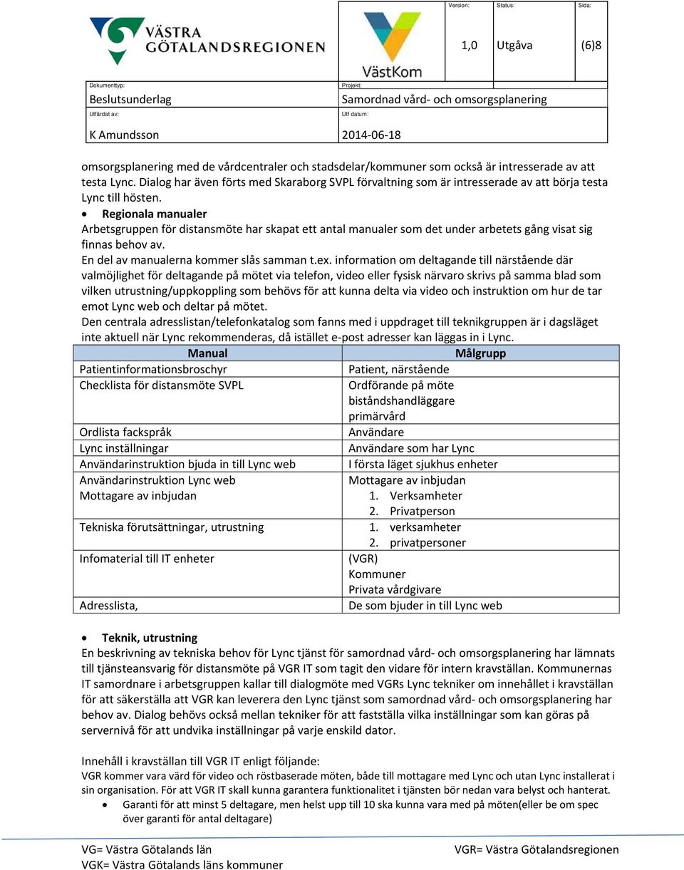 Regionala manualer Arbetsgruppen för distansmöte har skapat ett antal manualer som det under arbetets gång visat sig finnas behov av. En del av manualerna kommer slås samman t.ex.
