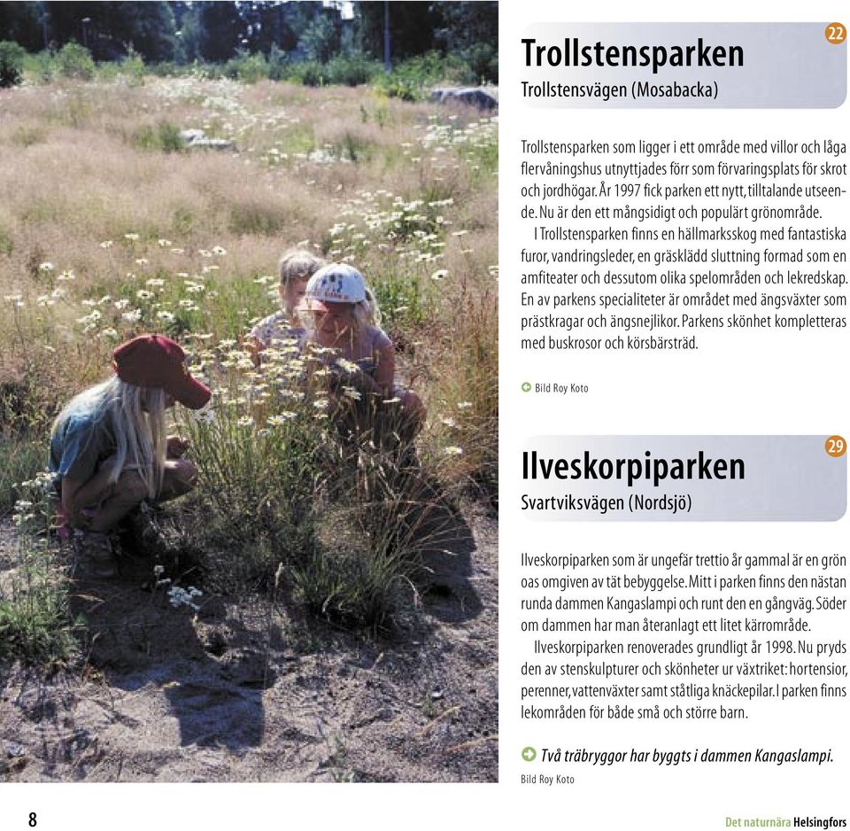 I Trollstensparken finns en hällmarksskog med fantastiska furor, vandringsleder, en gräsklädd sluttning formad som en amfiteater och dessutom olika spelområden och lekredskap.