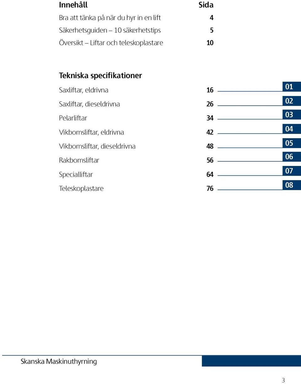 16 Saxliftar, dieseldrivna 26 Pelarliftar 34 Vikbomsliftar, eldrivna 42