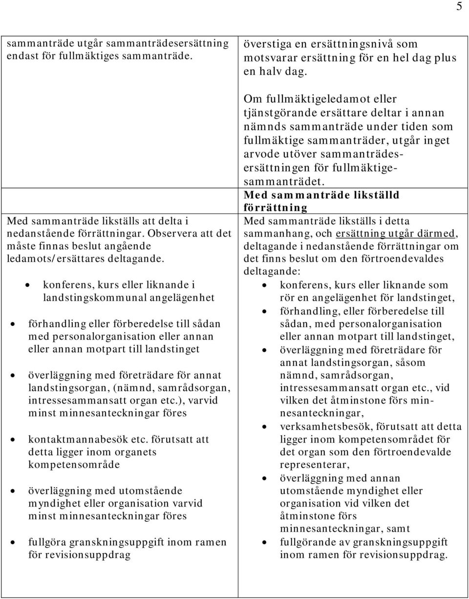 konferens, kurs eller liknande i landstingskommunal angelägenhet förhandling eller förberedelse till sådan med personalorganisation eller annan eller annan motpart till landstinget överläggning med