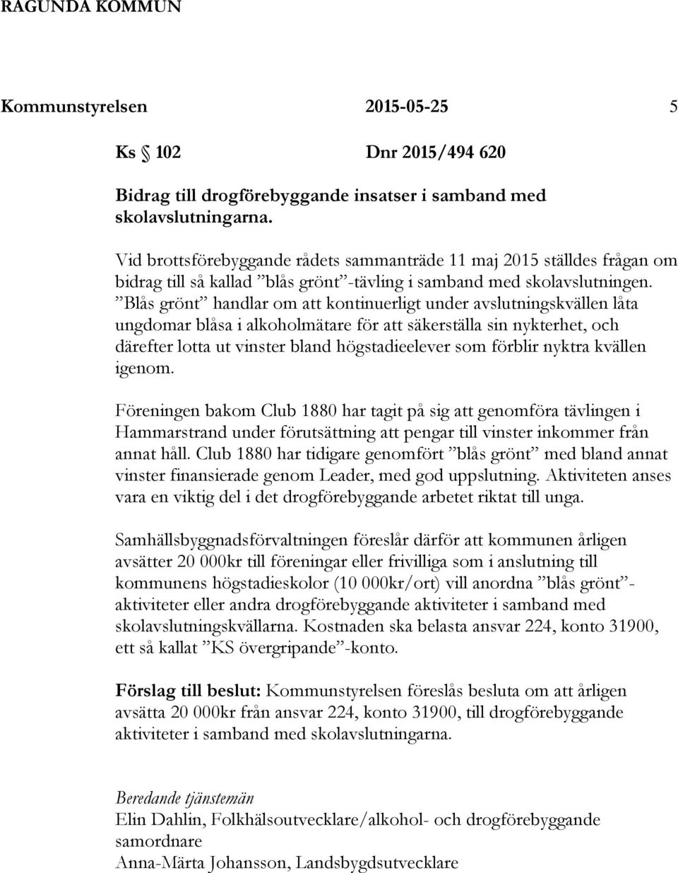 Blås grönt handlar om att kontinuerligt under avslutningskvällen låta ungdomar blåsa i alkoholmätare för att säkerställa sin nykterhet, och därefter lotta ut vinster bland högstadieelever som förblir