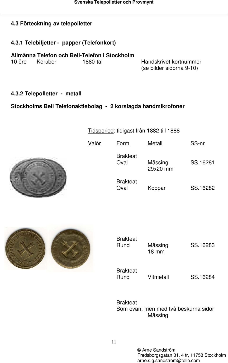 2 Telepolletter - metall Stockholms Bell Telefonaktiebolag - 2 korslagda handmikrofoner Tidsperiod::tidigast från 1882 till 1888 Valör
