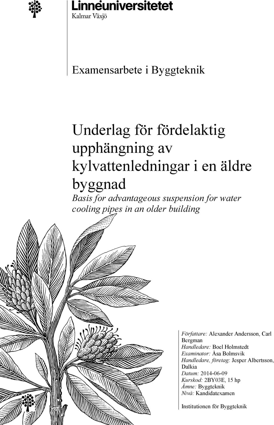 Andersson, Carl Bergman Handledare: Boel Holmstedt Examinator: Åsa Bolmsvik Handledare, företag: Jesper