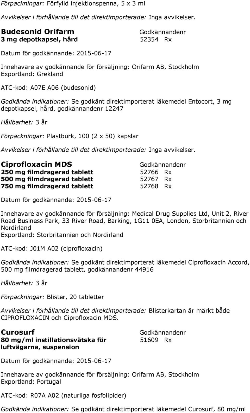 tablett 52766 Rx 500 mg filmdragerad tablett 52767 Rx 750 mg filmdragerad tablett 52768 Rx Innehavare av godkännande för försäljning: Medical Drug Supplies Ltd, Unit 2, River Road Business Park, 33