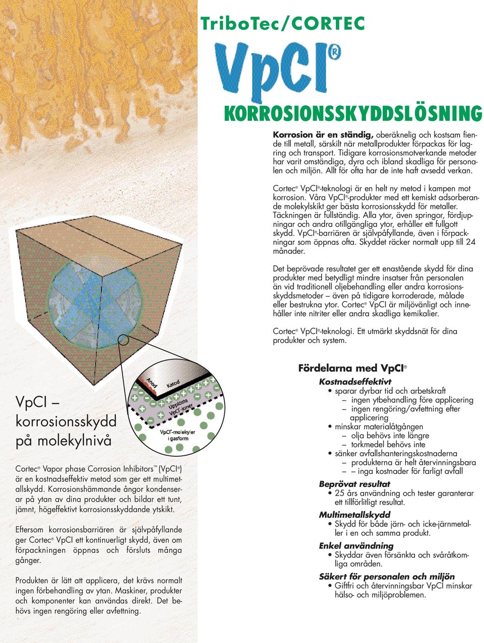 Cortec VpCI -teknologi är en helt ny metod i kampen mot korrosion. Våra VpCI -produkter med ett kemiskt adsorberande molekylskikt ger bästa korrosionsskydd för metaller. Täckningen är fullständig.