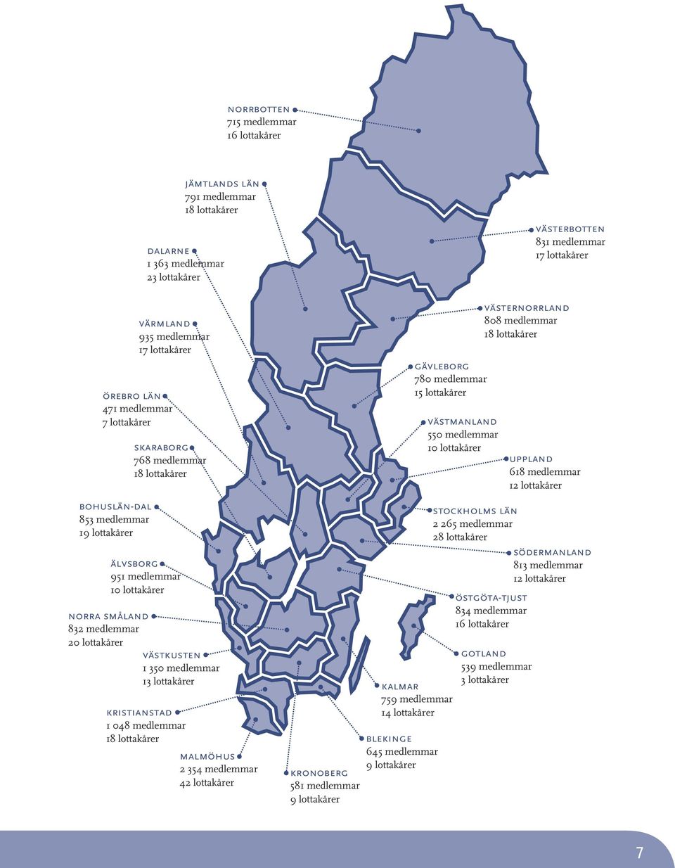 västkusten 1 350 medlemmar 13 lottakårer kristianstad 1 048 medlemmar 18 lottakårer blekinge malmöhus 2 354 medlemmar 42 lottakårer kronoberg 581 medlemmar 9 lottakårer kalmar 759 medlemmar 14