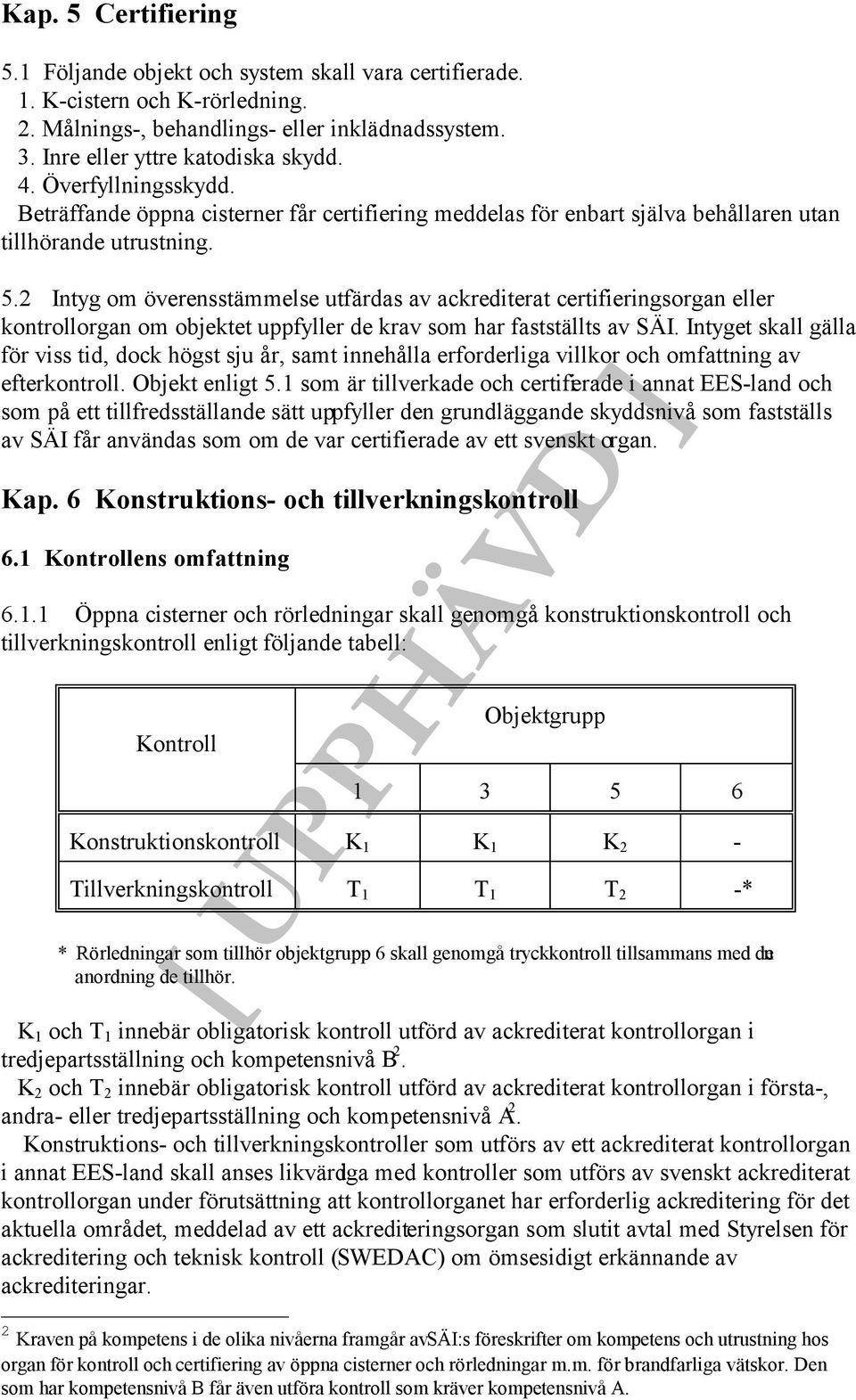 2 Intyg om överensstämmelse utfärdas av ackrediterat certifieringsorgan eller kontrollorgan om objektet uppfyller de krav som har fastställts av SÄI.