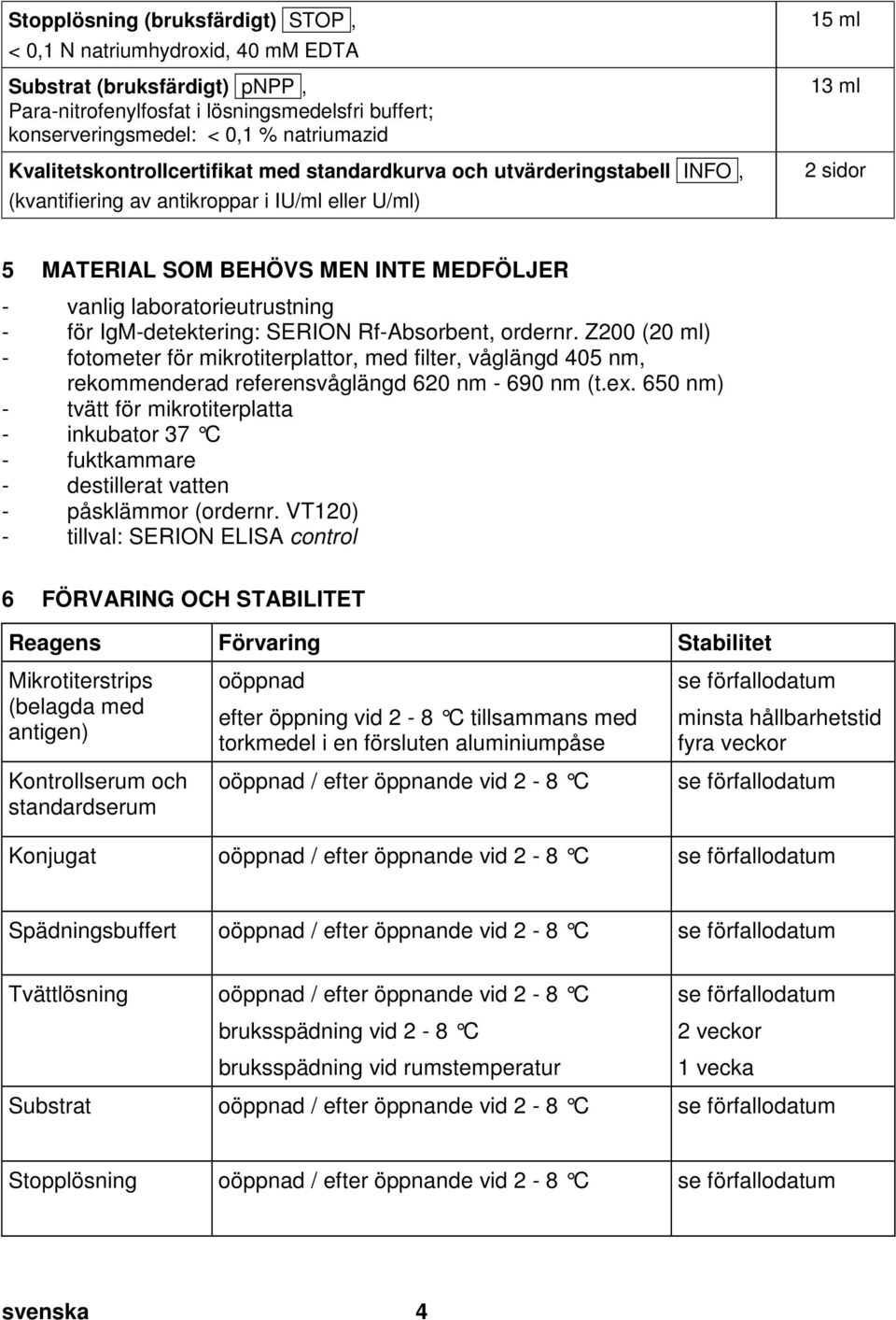 natriumazid Kvalitetskontrollcertifikat med standardkurva och utvärderingstabell INFO, (kvantifiering av antikroppar i IU/ml eller U/ml) 15 ml 13 ml 2 sidor Pos: 10 /Arbeitsanleitungen ELISA