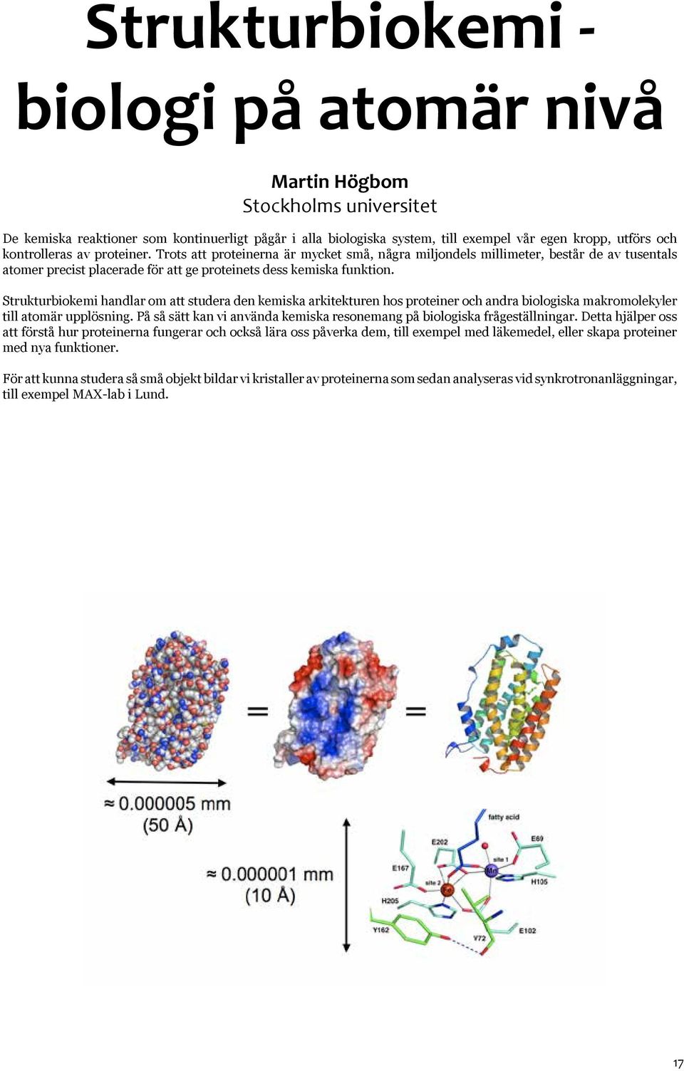 Strukturbiokemi handlar om att studera den kemiska arkitekturen hos proteiner och andra biologiska makromolekyler till atomär upplösning.