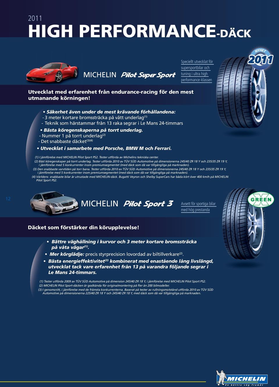 underlag. - Nummer 1 på torrt underlag (2) - Det snabbaste däcket (3)(4) Utvecklat i samarbete med Porsche, BMW M och Ferrari. (1) I jämförelse med MICHELIN Pilot Sport PS2.