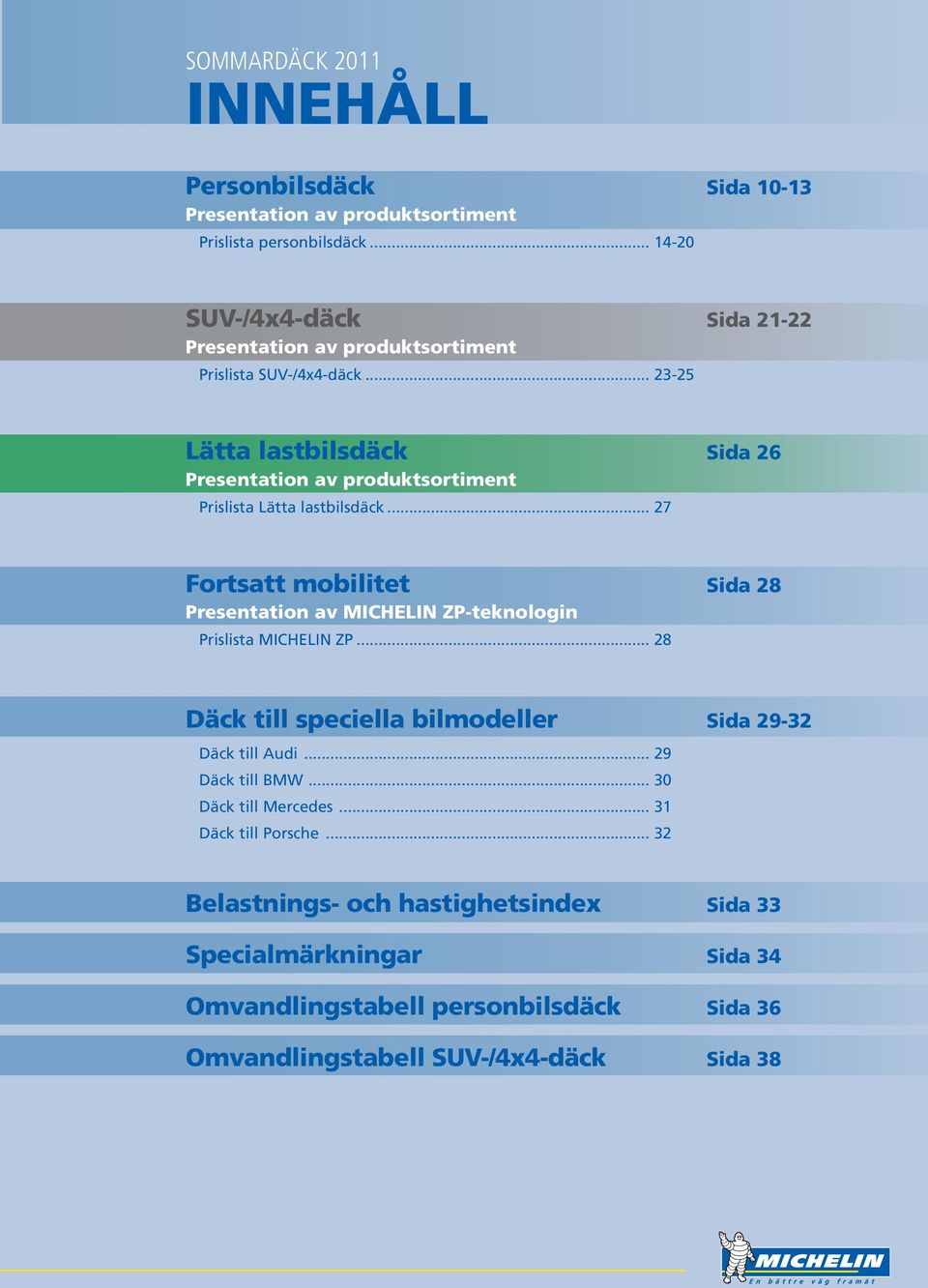 .. 23-25 Lätta lastbilsdäck Sida 26 Presentation av produktsortiment Prislista Lätta lastbilsdäck.