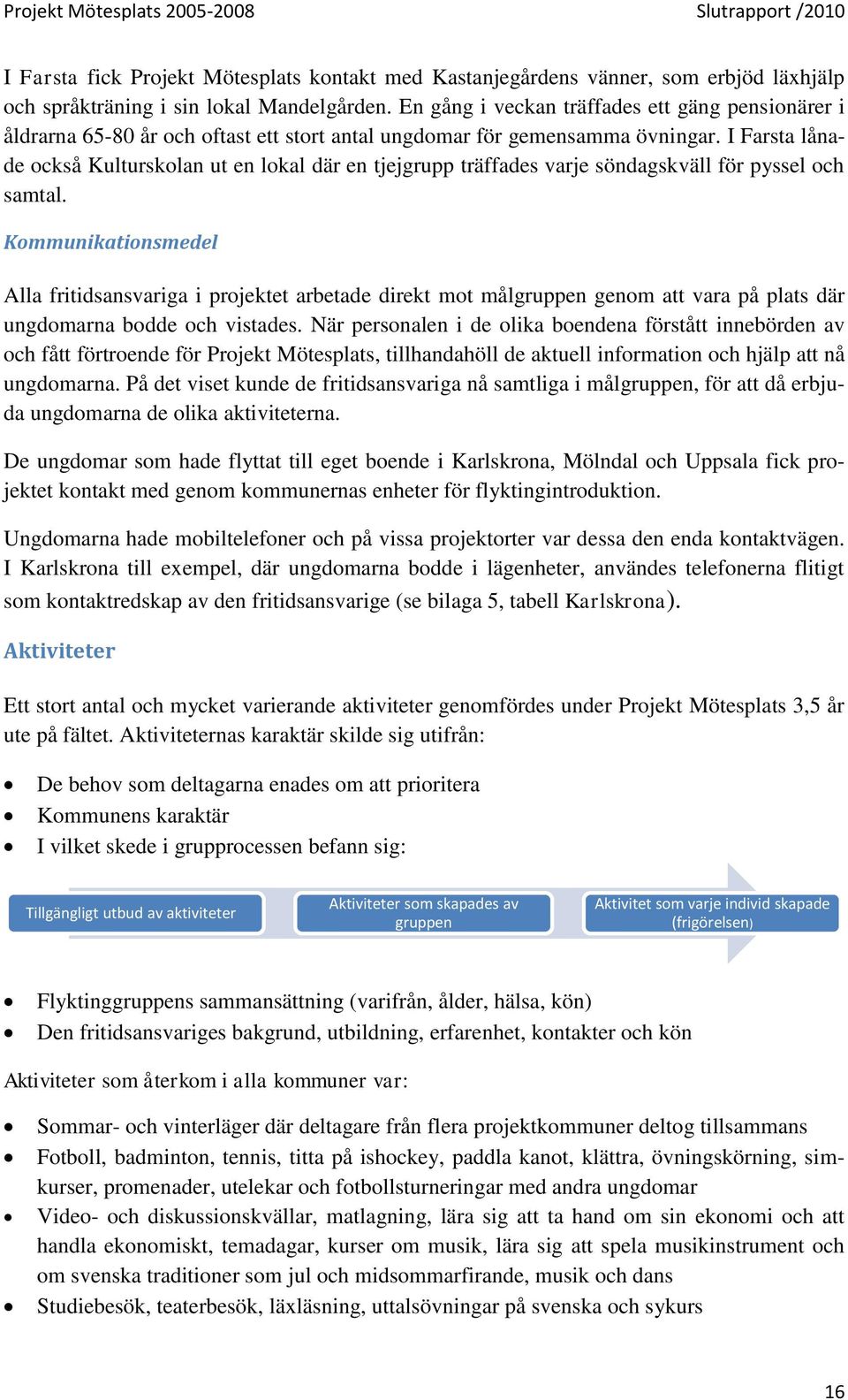 I Farsta lånade också Kulturskolan ut en lokal där en tjejgrupp träffades varje söndagskväll för pyssel och samtal.