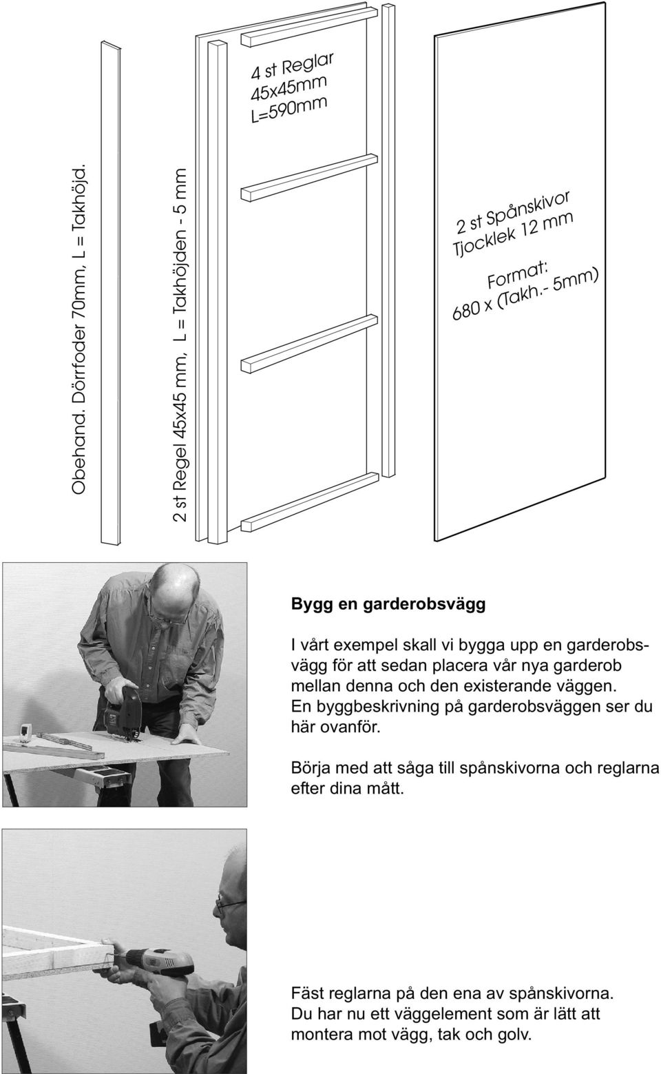 - 5mm) Bygg en garderobsvägg I vårt exempel skall vi bygga upp en garderobsvägg för att sedan placera vår nya garderob mellan denna och den