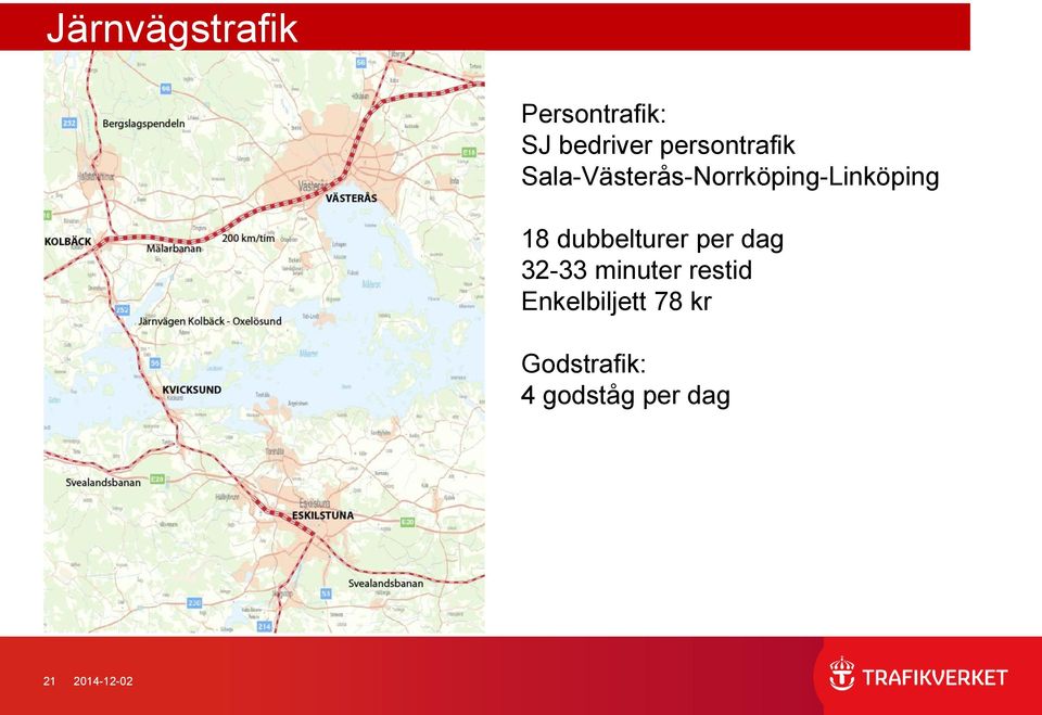 18 dubbelturer per dag 32-33 minuter restid