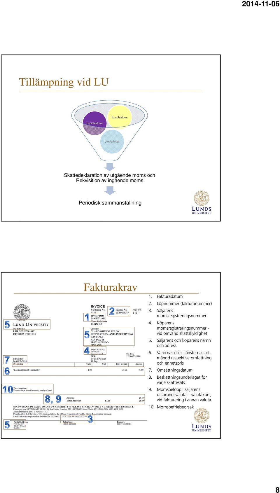 Köparens momsregistreringsnummer - vid omvänd skattskyldighet 5. Säljarens och köparens namn och adress 6.