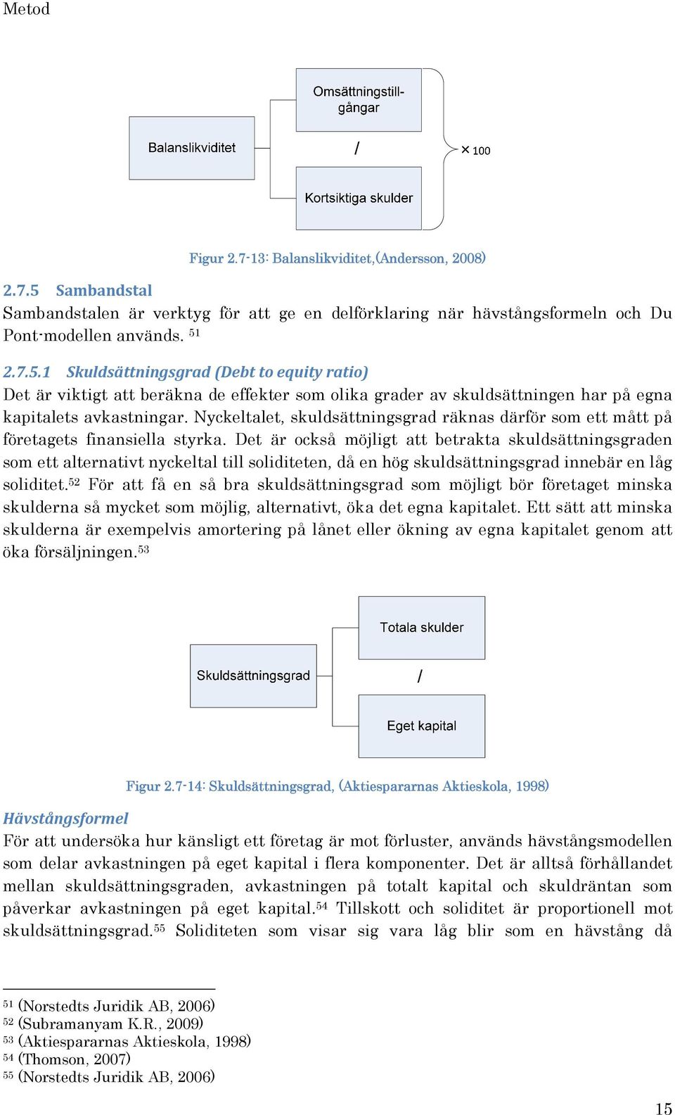 2.7.5.1 Skuldsättningsgrad (Debt to equity ratio) Det är viktigt att beräkna de effekter som olika grader av skuldsättningen har på egna kapitalets avkastningar.