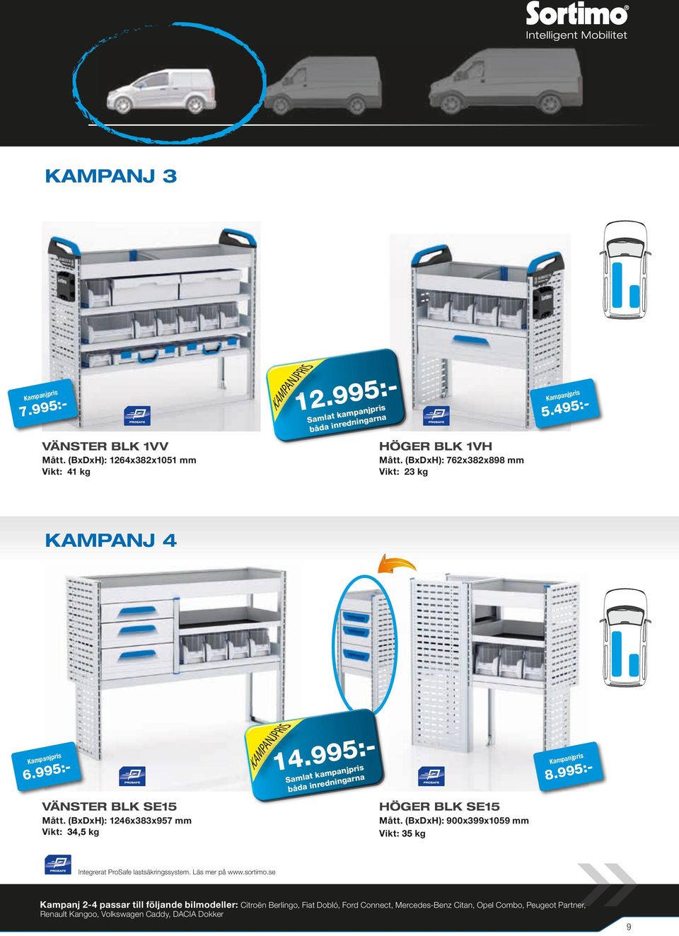 995:- HÖGER BLK SE15 Mått. (BxDxH): 900x399x1059 mm Vikt: 35 kg 12.995:- 7.995:- 5.495:- 6.995:- Integrerat ProSafe lastsäkringssystem.