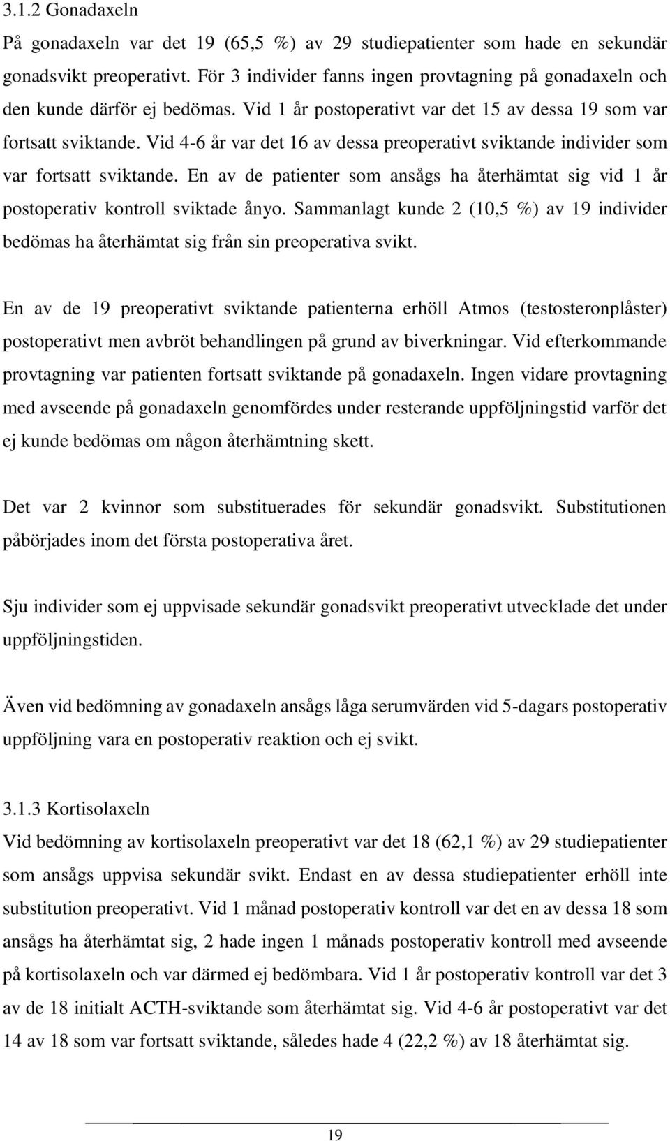 Vid 4-6 år var det 16 av dessa preoperativt sviktande individer som var fortsatt sviktande. En av de patienter som ansågs ha återhämtat sig vid 1 år postoperativ kontroll sviktade ånyo.