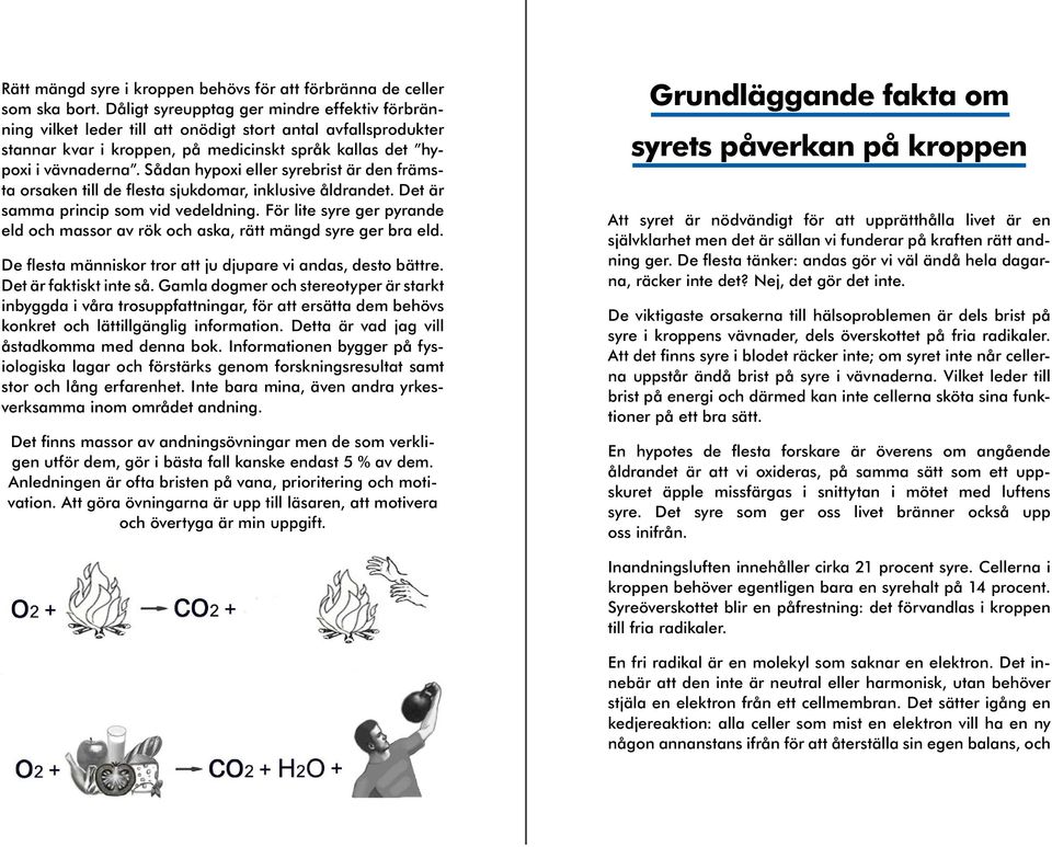 Sådan hypoxi eller syrebrist är den främsta orsaken till de flesta sjukdomar, inklusive åldrandet. Det är samma princip som vid vedeldning.