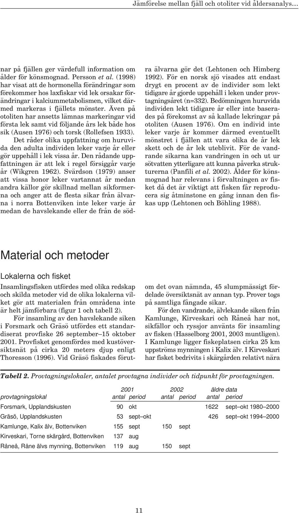 Även på otoliten har ansetts lämnas markeringar vid första lek samt vid följande års lek både hos sik (Ausen 1976) och torsk (Rollefsen 1933).