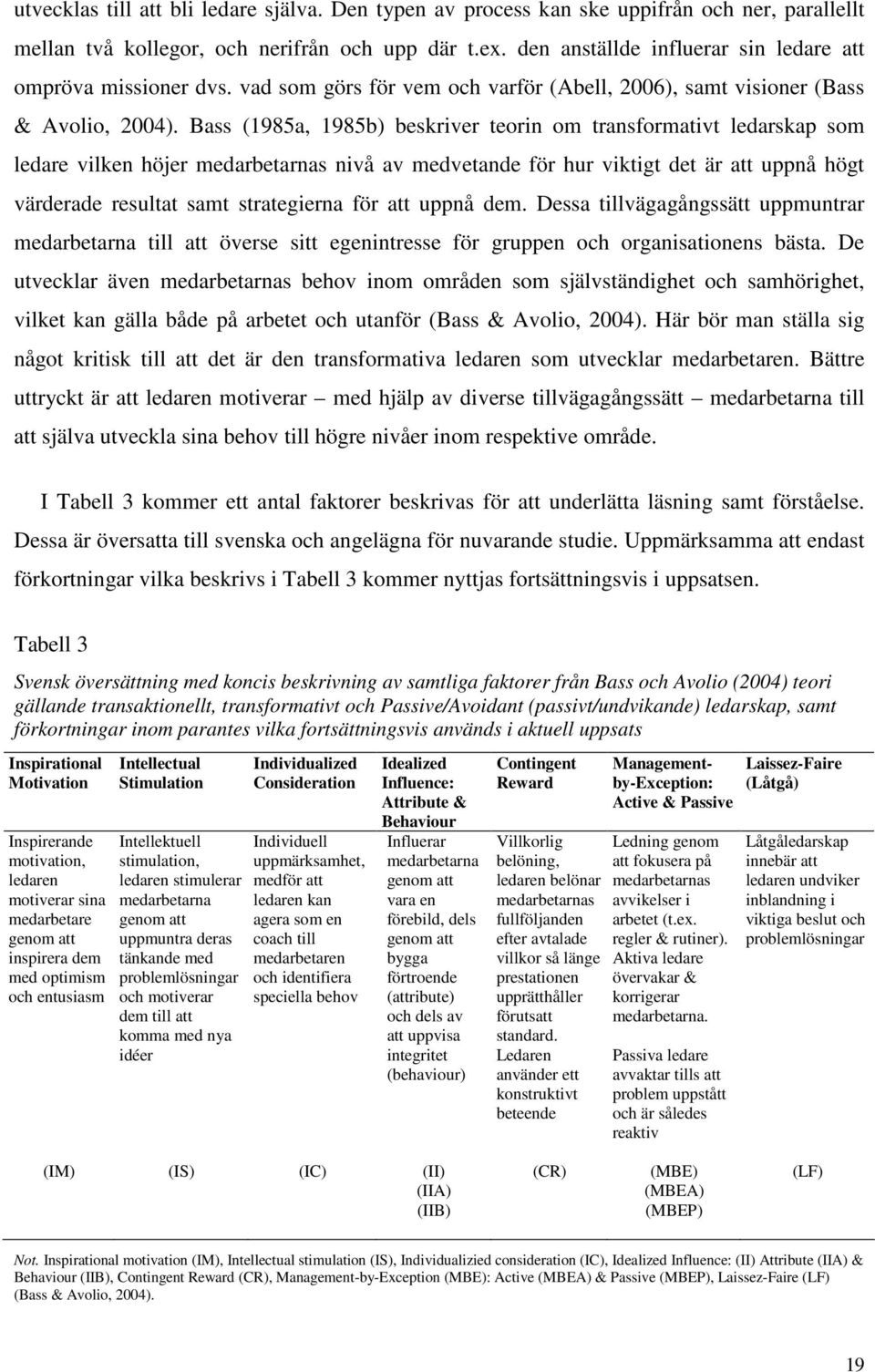 Bass (1985a, 1985b) beskriver teorin om transformativt ledarskap som ledare vilken höjer medarbetarnas nivå av medvetande för hur viktigt det är att uppnå högt värderade resultat samt strategierna