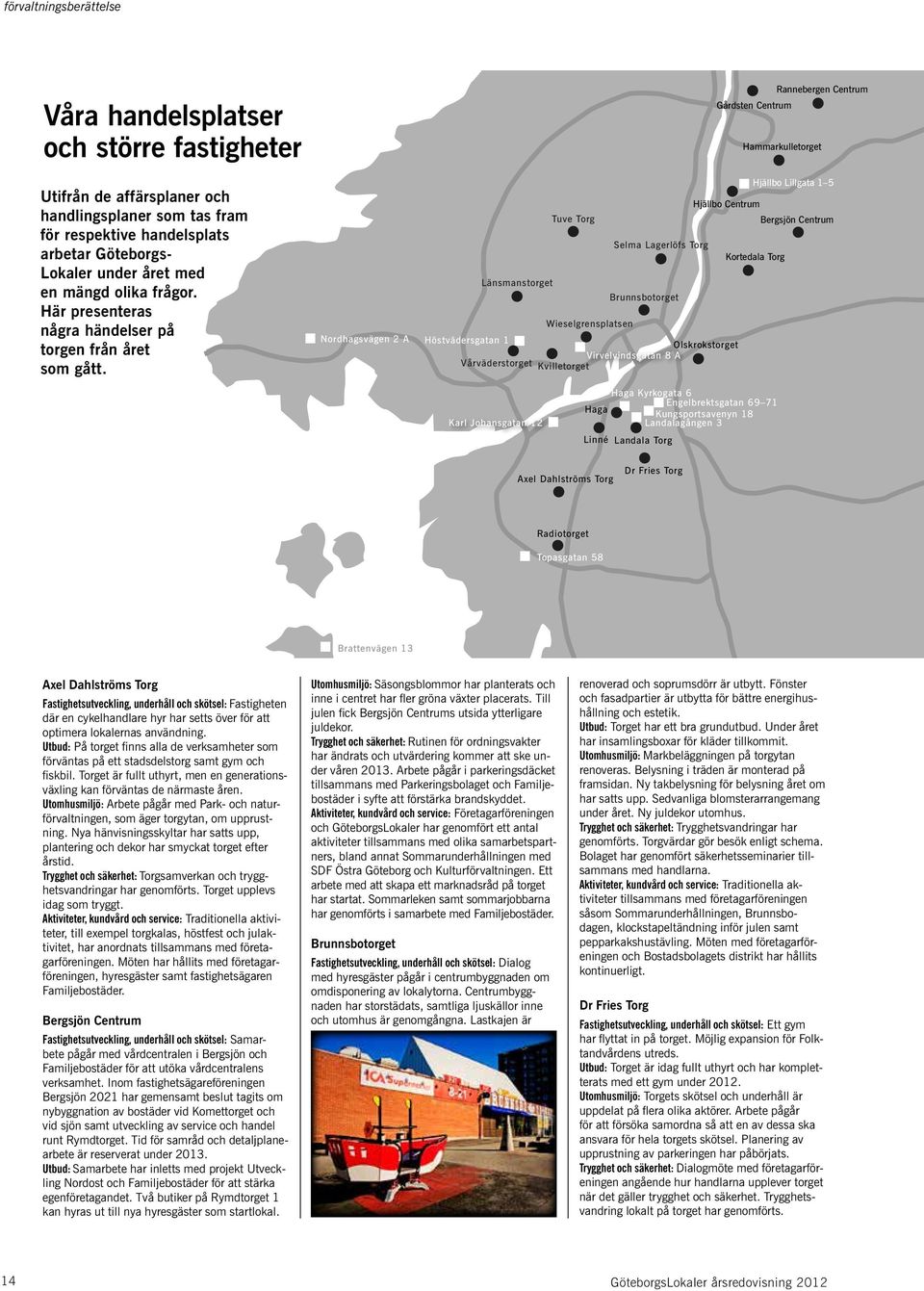 Rannebergen Centrum Gårdsten Centrum Hammarkulletorget Hjällbo Lillgata 1 5 Hjällbo Centrum Tuve Torg Bergsjön Centrum Selma Lagerlöfs Torg Kortedala Torg Länsmanstorget Brunnsbotorget