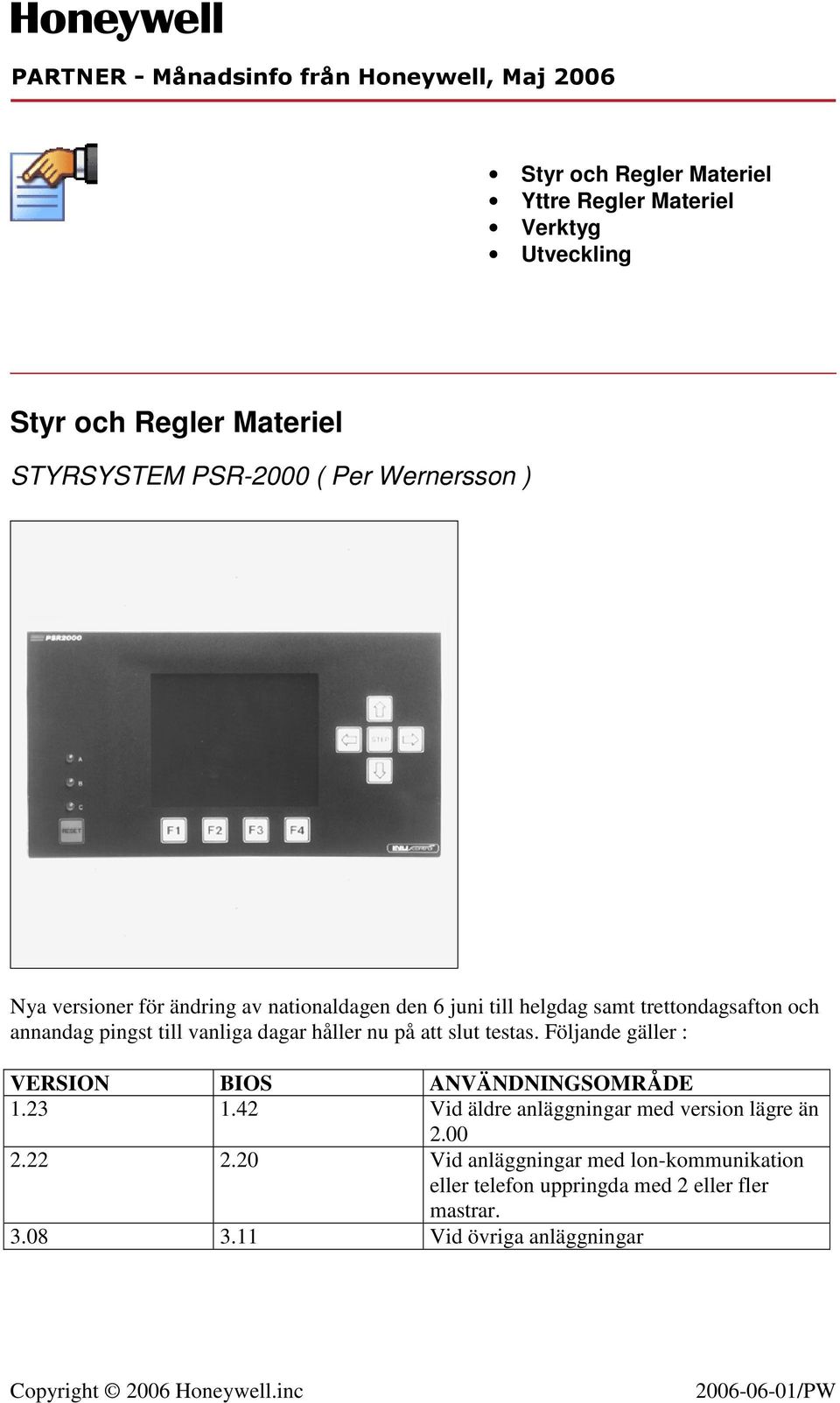 håller nu på att slut testas. Följande gäller : VERSION BIOS ANVÄNDNINGSOMRÅDE 1.23 1.