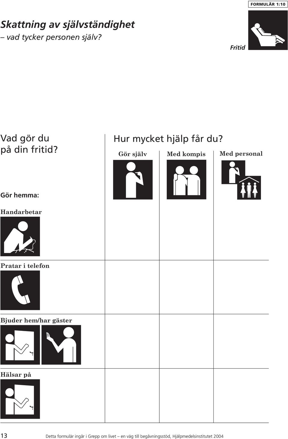 Gör själv Med kompis Med personal Gör hemma: Handarbetar Pratar i telefon Bjuder