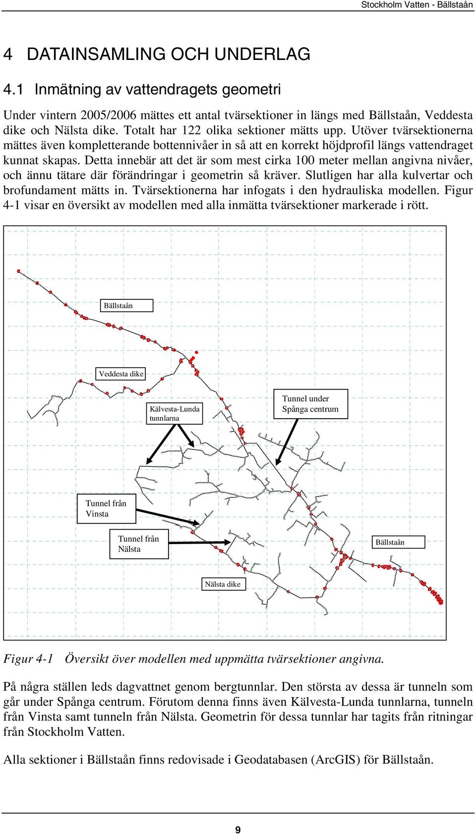 Detta innebär att det är som mest cirka 100 meter mellan angivna nivåer, och ännu tätare där förändringar i geometrin så kräver. Slutligen har alla kulvertar och brofundament mätts in.